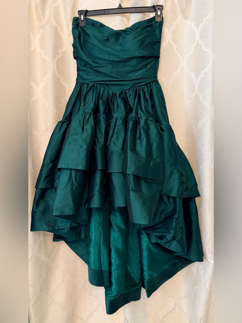 Strapless Emerald Green Ruffled High-Low Dress
